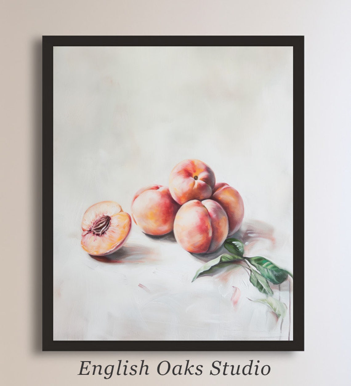 Ripe Peaches Vintage Still Life Painting Light Farmhouse Poster