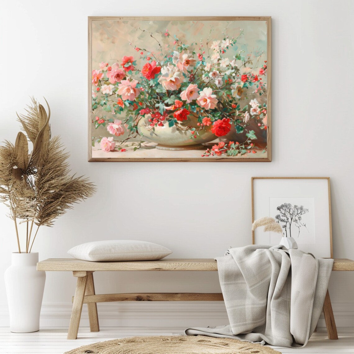 Romantic Pink and Red Roses Bouquet Vintage Floral Still Life Poster - Image 2