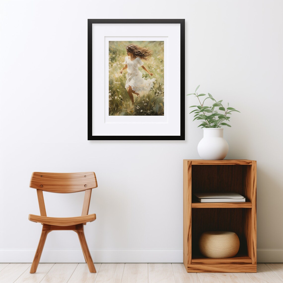 Brunette Girl Running Through Tall Wildflowers Summer Poster - Image 2
