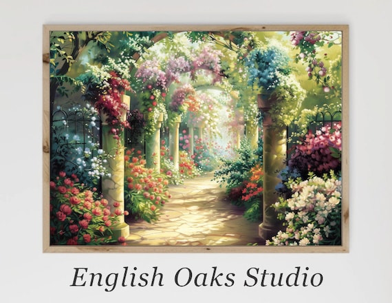 Rose Covered Garden Arches Along A Stone Path English Summer Poster