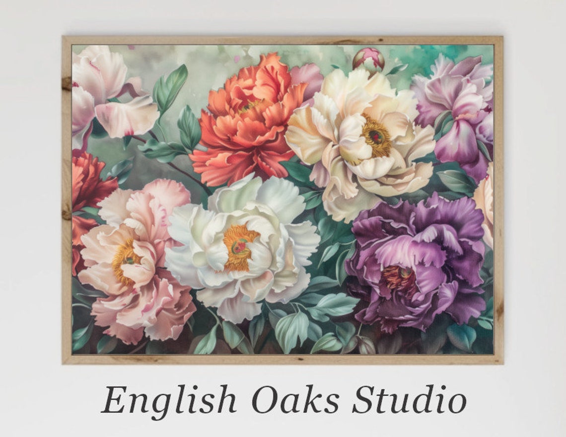 Colorful Peonies in Coral White and Purple Lush Bloom Poster