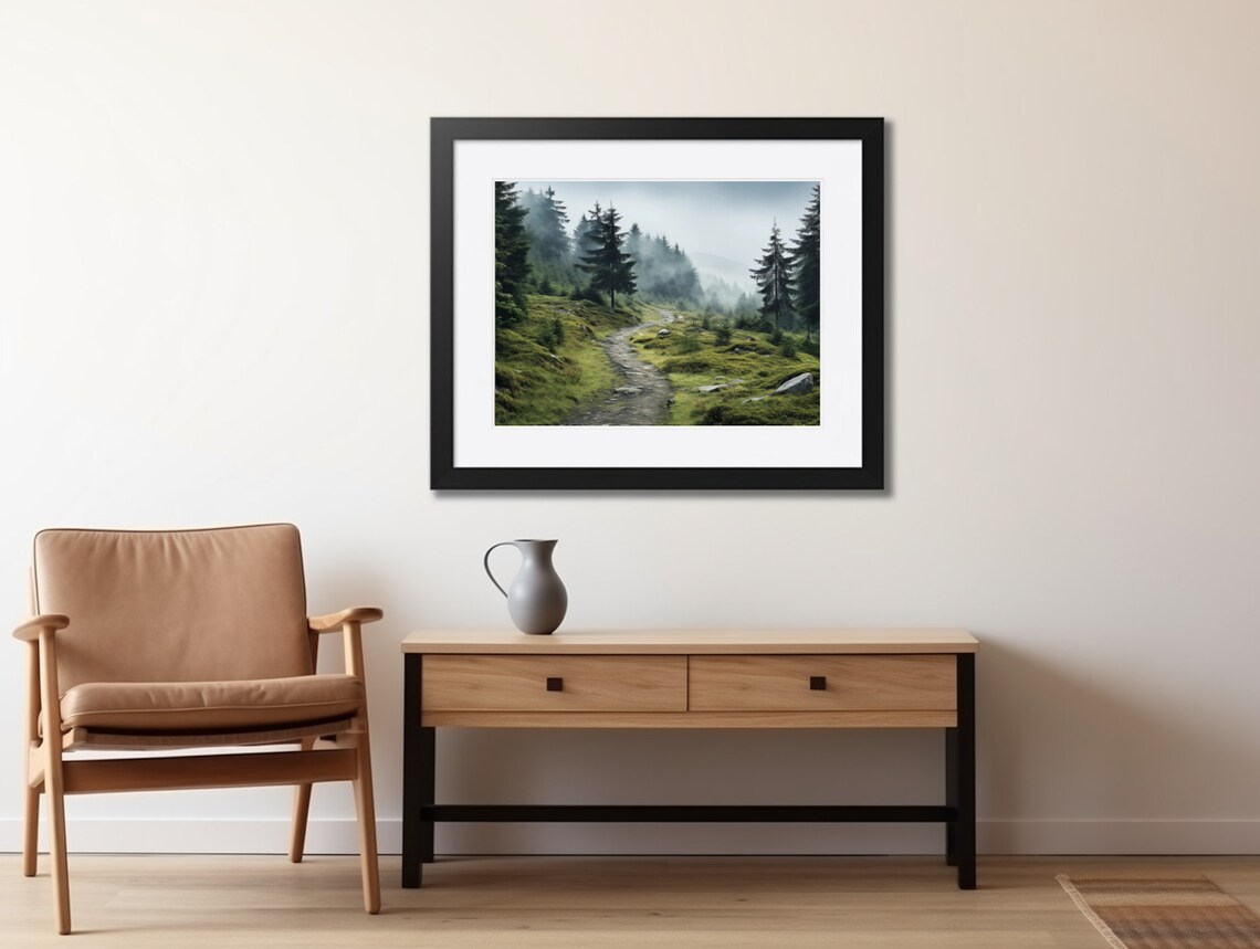 Mountain Evergreen Trees And A Path Art Print - Image 2
