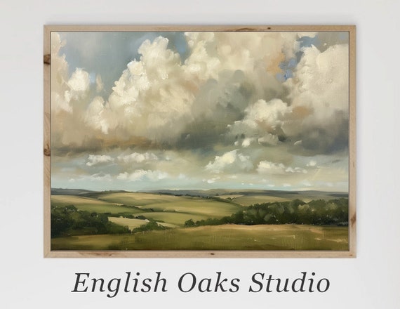 Muted Green Tones Landscape Vintage Painting Moody Summer Landscape Print