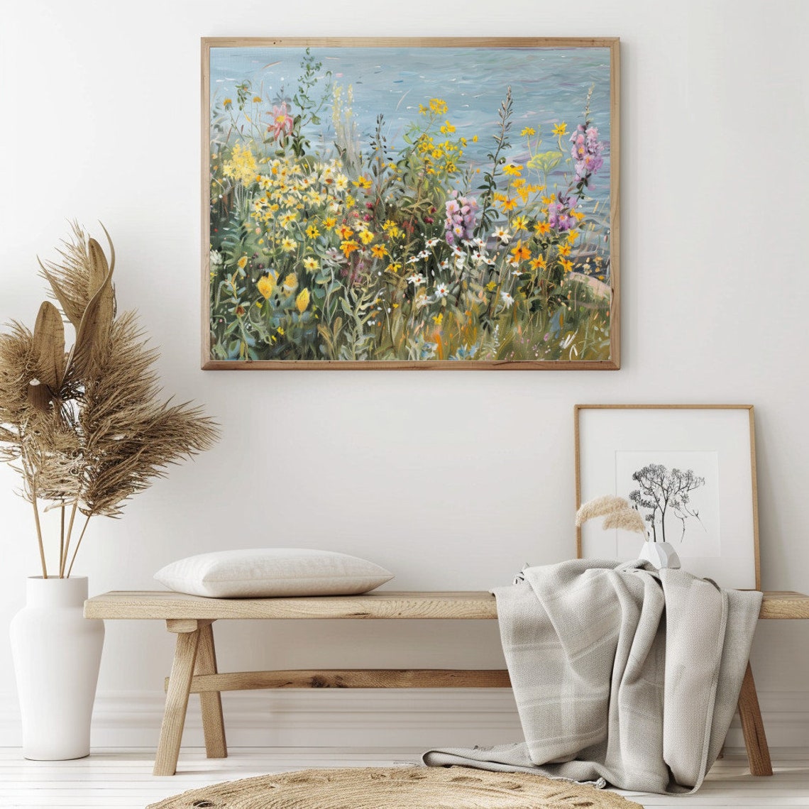 Yellow and White Wildflowers on Sunlit Lakeshore Summer Poster - Image 2