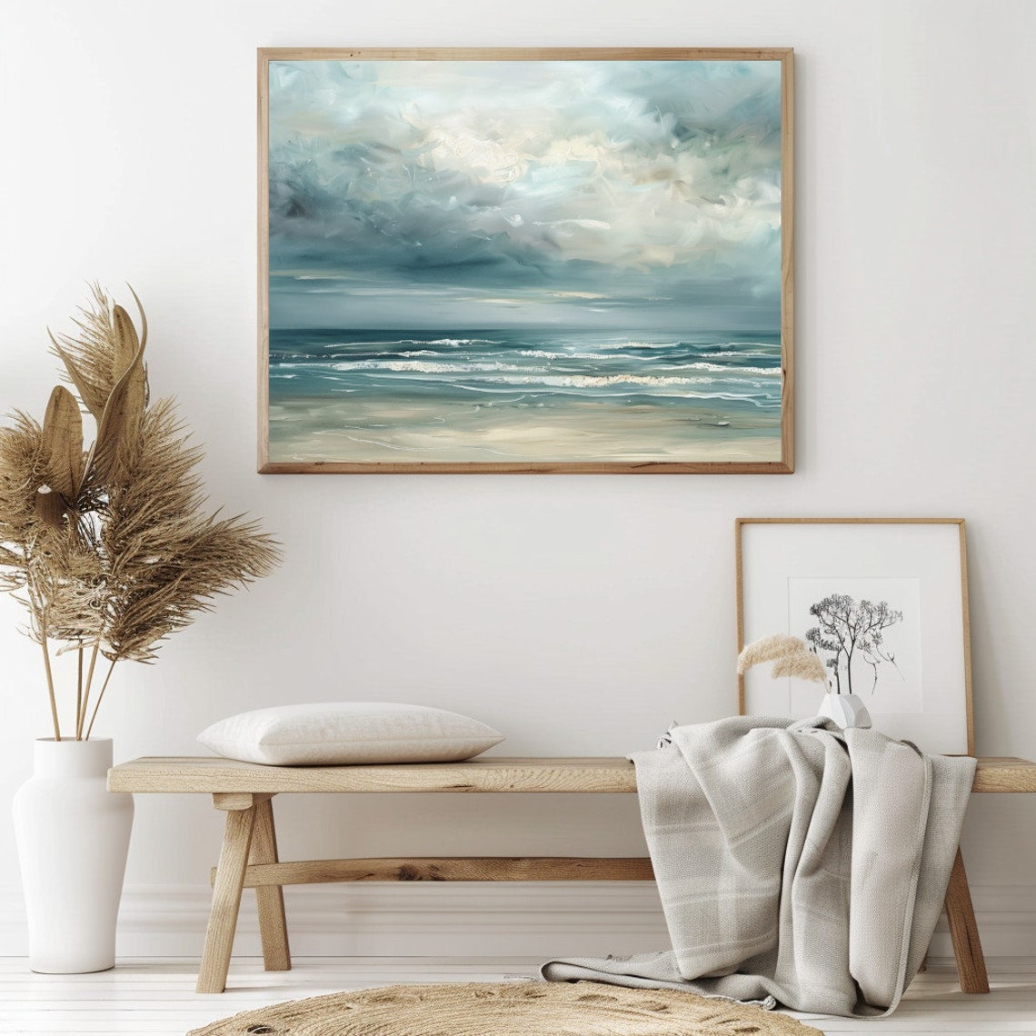 Moody Teal Seascape With Dramatic Clouds And Rolling Waves Poster - Image 2