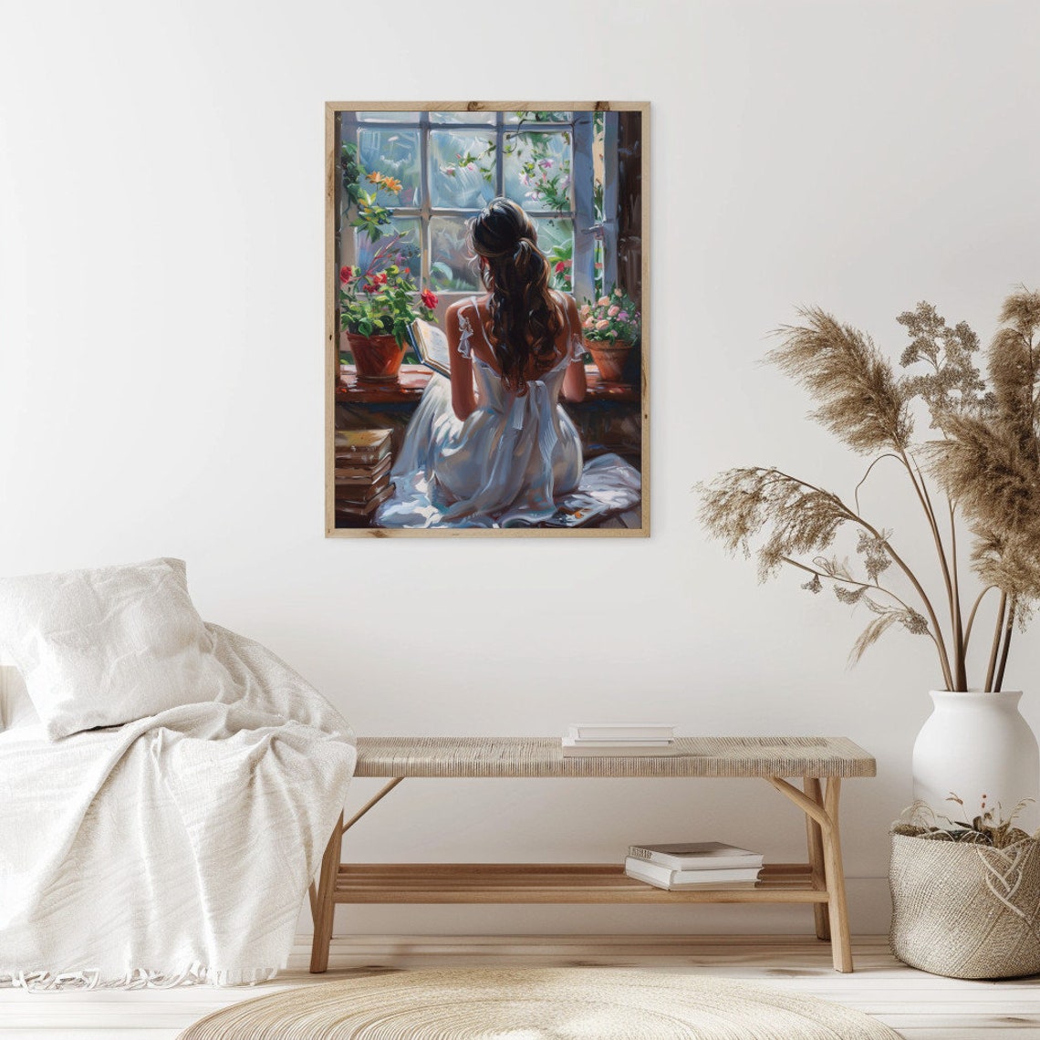 Young Woman Reading by a Sunny Window Vintage Portrait Wall Art - Image 2