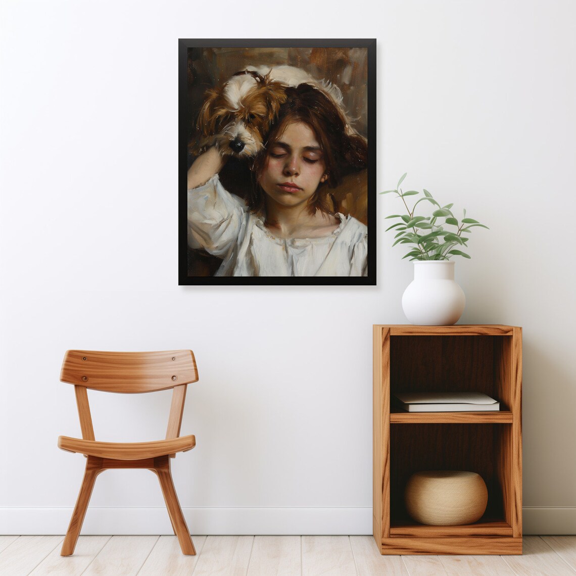 Vintage Portrait Of A Young Girl Tenderly Holding Her Small Dog Poster - Image 2