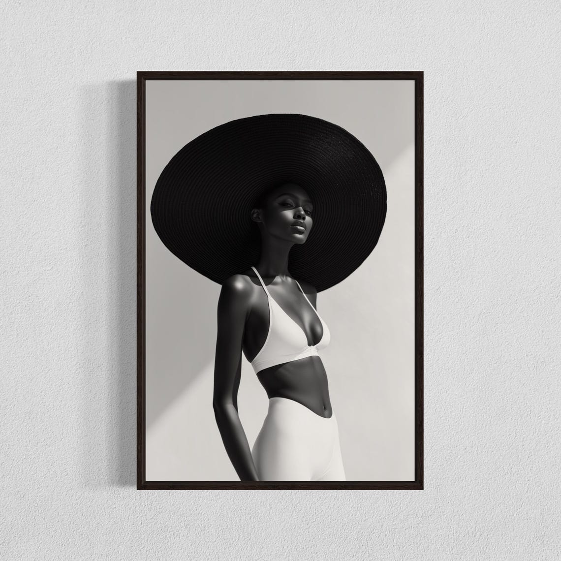 Black and White Fashion Portrait Oversized Hat Editorial Print