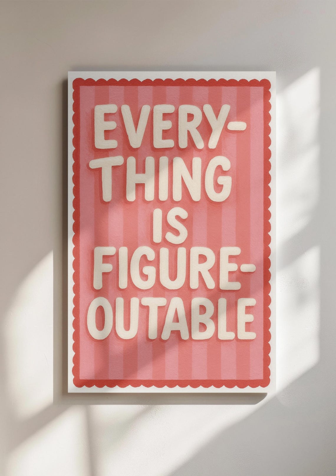 Everything Is Figureoutable Wall Art Motivational Quote Print Pink Positive Affirmation Poster Retro Typography Decor