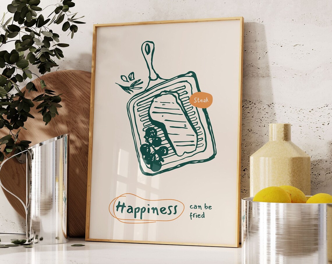 Steak Retro Food Art Print, Kitchen Decor