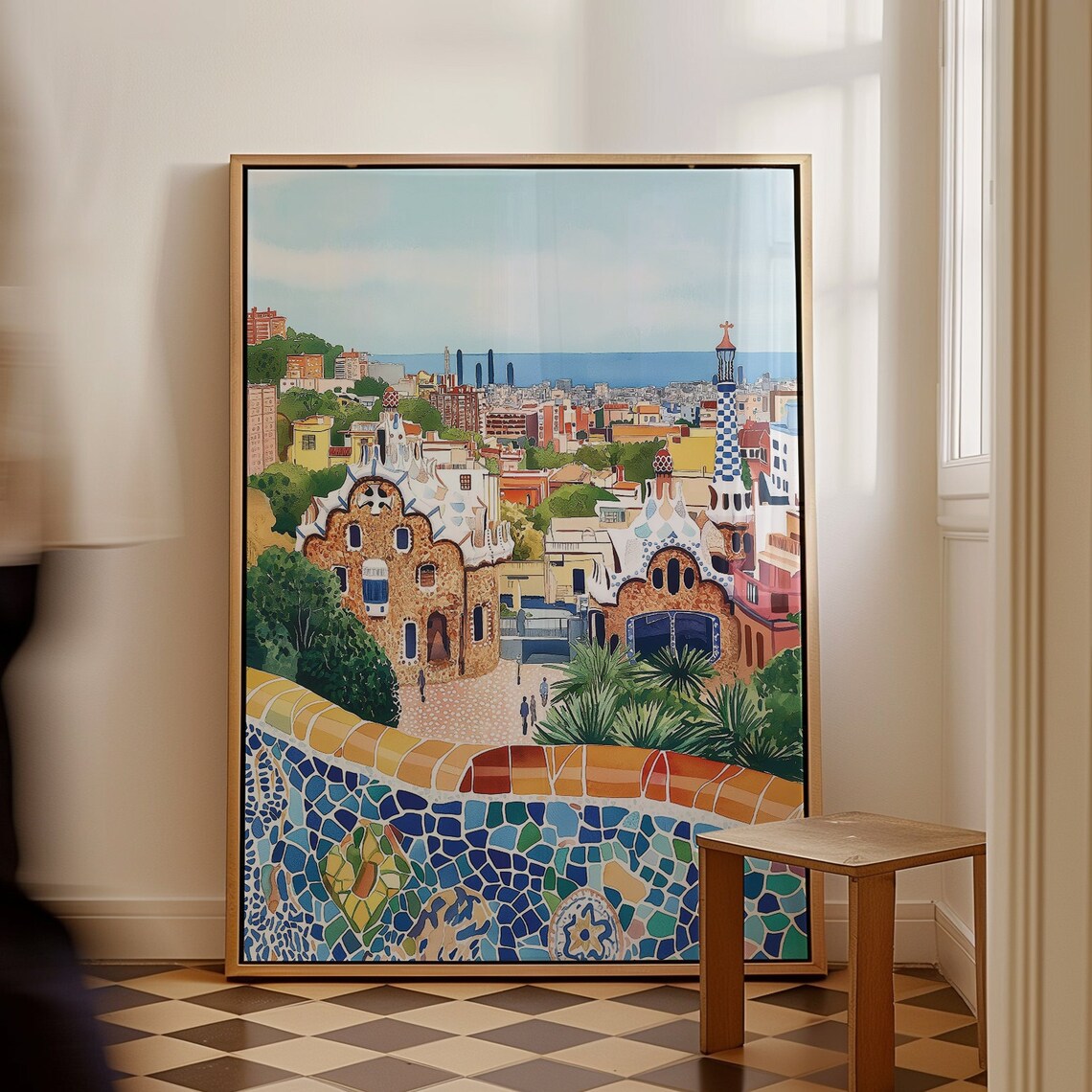 Barcelona Park Guell Watercolor Art Print, Spain
