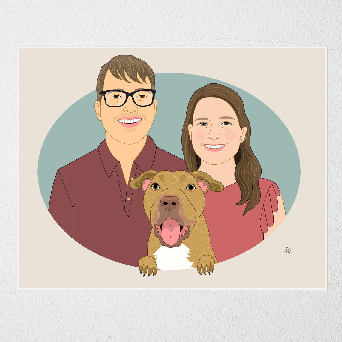 Custom Couples Portrait Gift Certificate With Pet 8x10 Art Print - Image 5