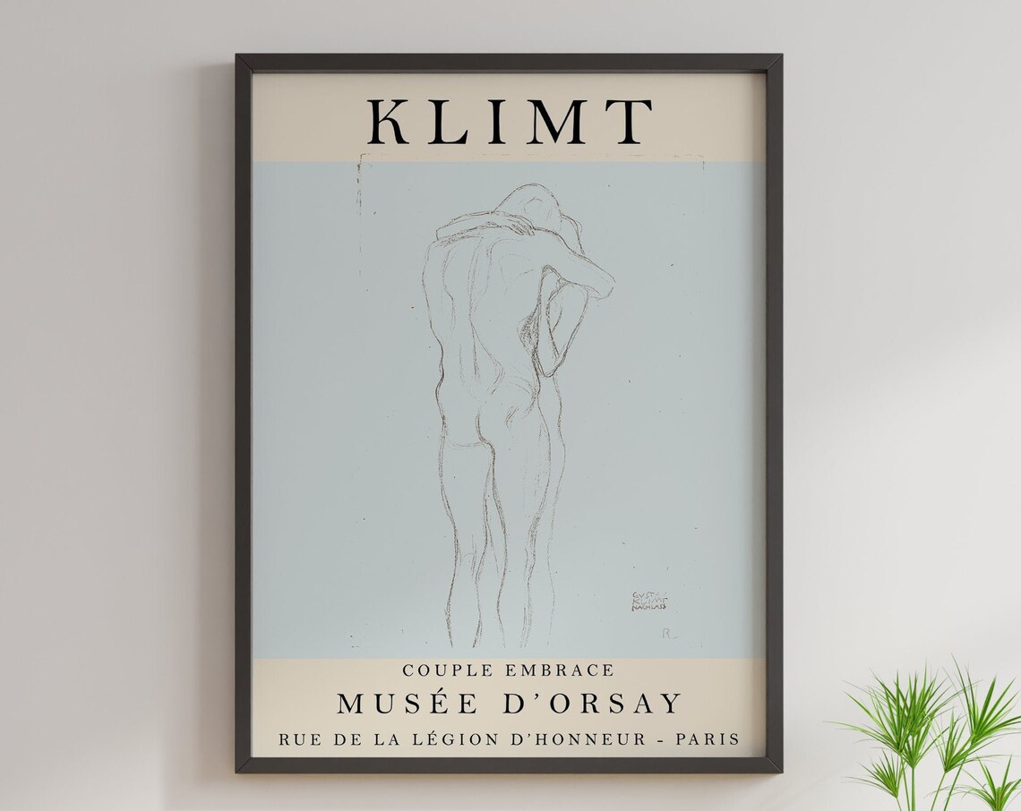 Gustav Klimt Couple Embrace Minimalist Sketch Musee d Orsay Art Poster - Image 2