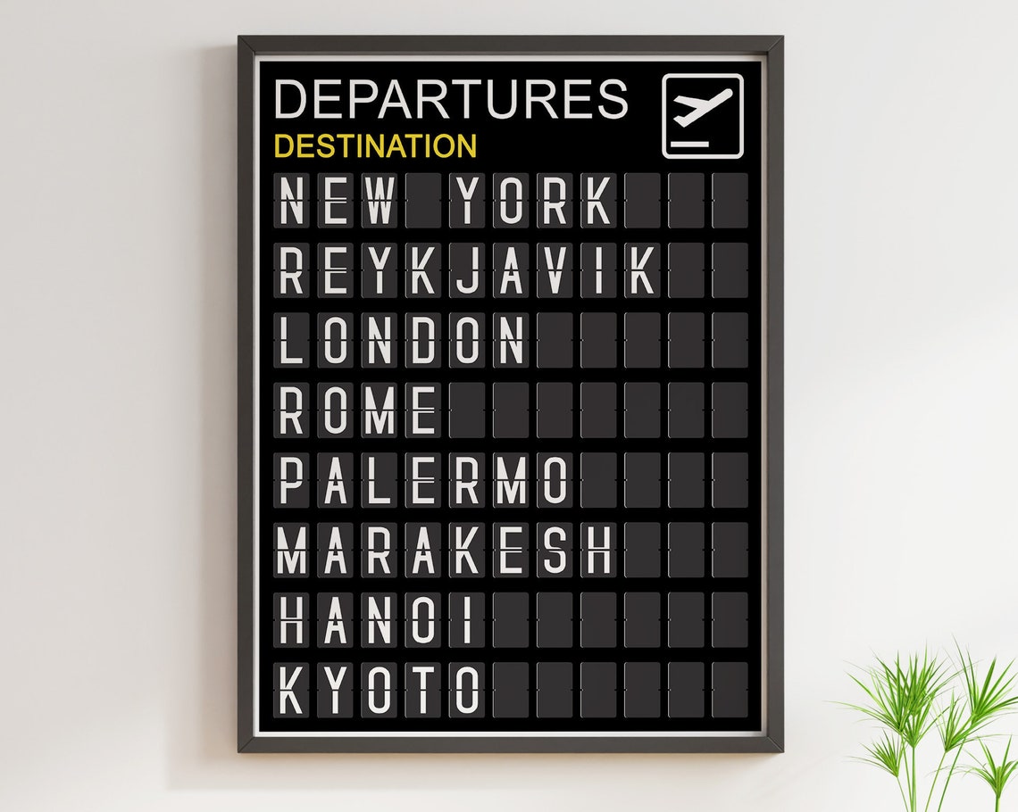 Airport Departure Board World Destinations Split Flap Poster