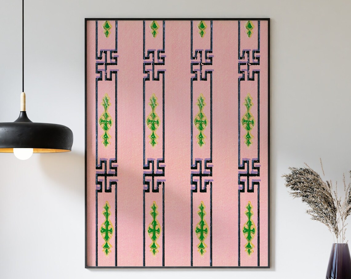 Japanese Kimono Geometric Pink Stripe Textile Pattern Art Poster - Image 3