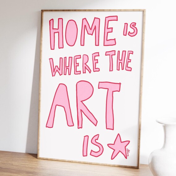 Home Is Where The Art Light Pink Bedroom Dopamine Decor Girly Apartment Prints Danish Pastel Bar Cart Indie