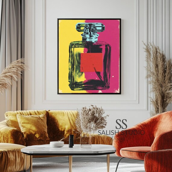 Pop Art Perfume Bottle Poster Bold Neon Pink And Yellow Warhol Style