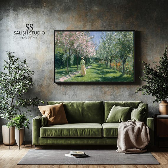 Orchard Path Impressionist Print Springtime Fruit Trees
