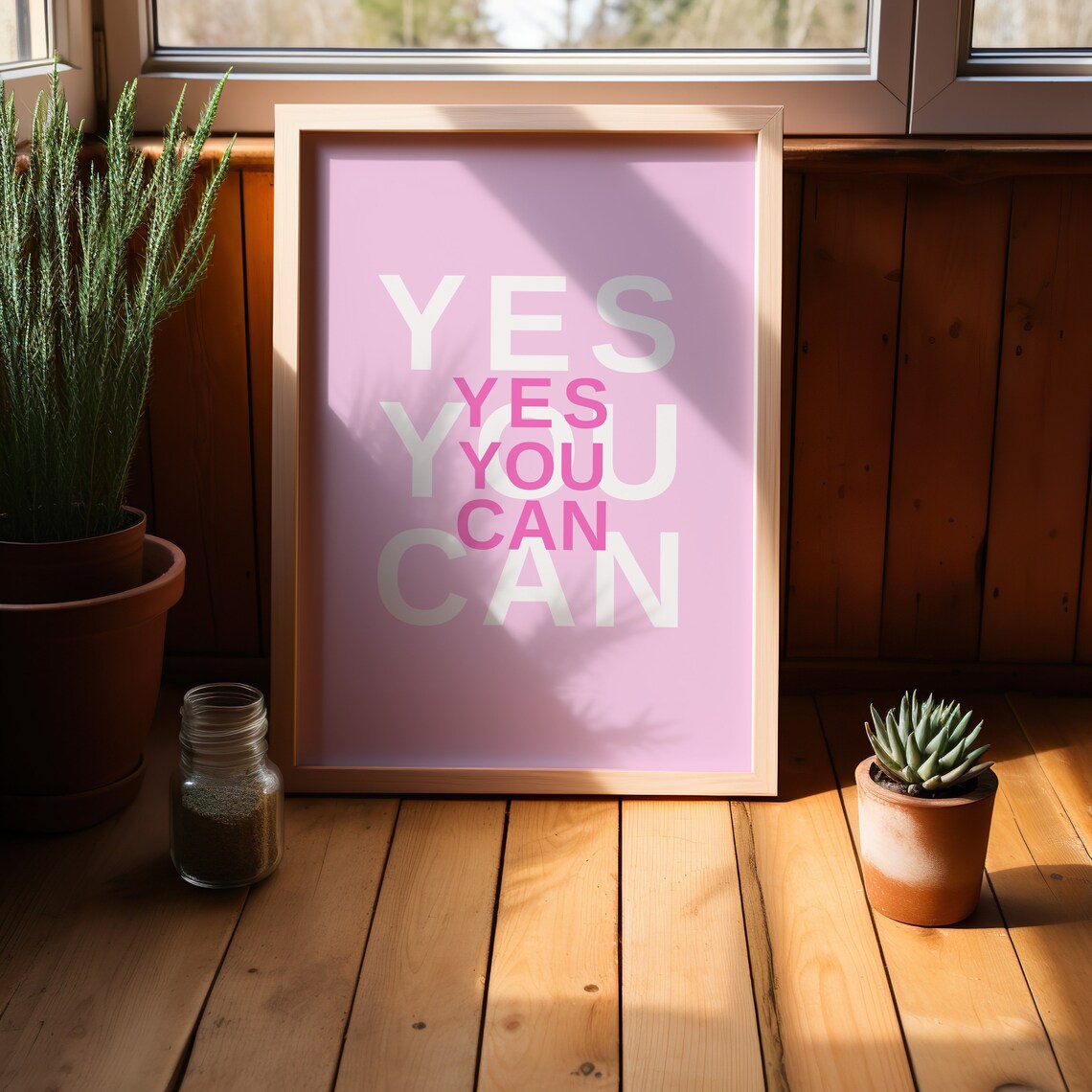 Yes You Can Pink Retro Layered Typography Motivational Poster - Image 3