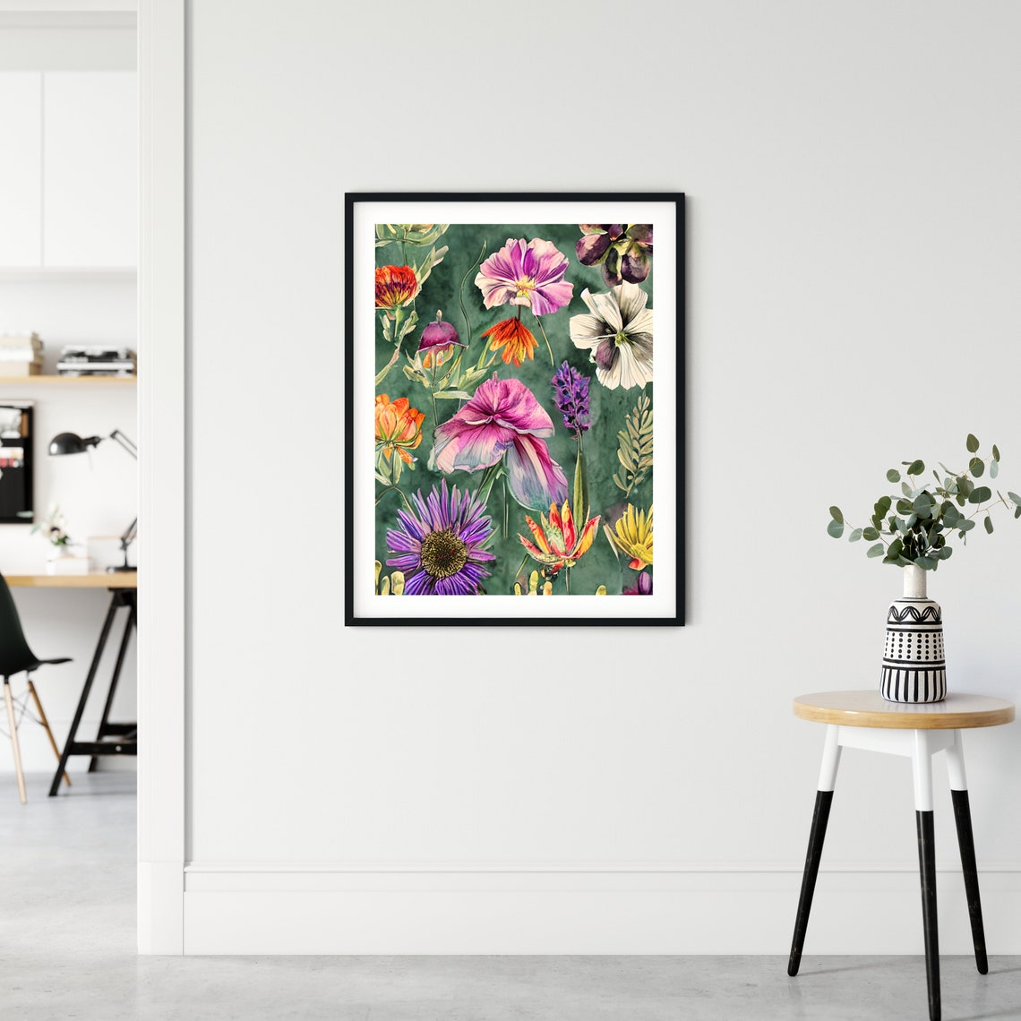 Painterly Floral Bouquet Poster Moody Dark Green Botanical Art Decor - Image 4