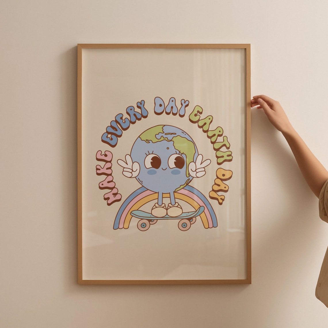 Make Every Day Earth Day Cute Skateboard Earth Rainbow Eco Poster - Image 4