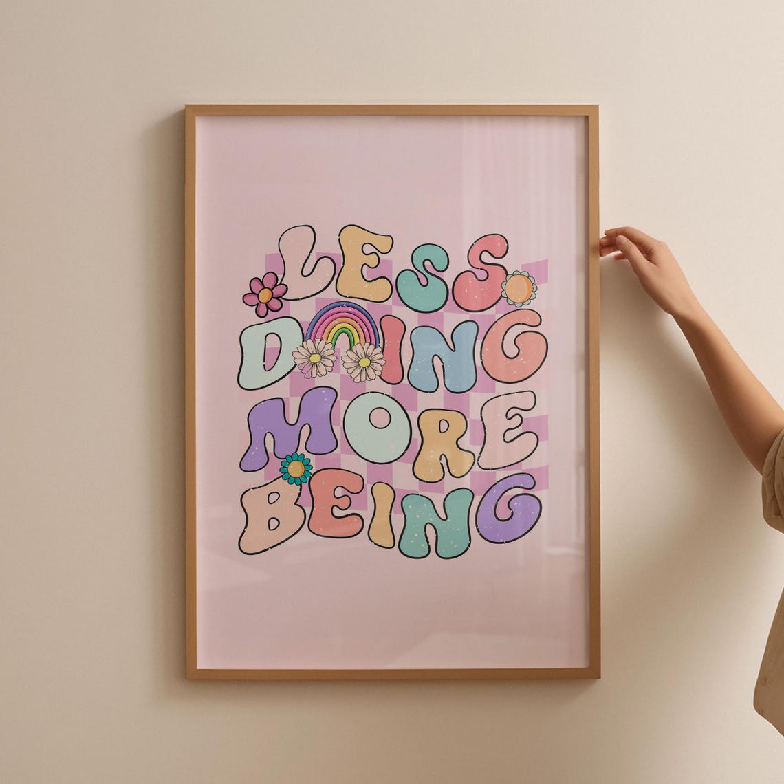 Less Doing More Being Pastel Groovy Mindful Typography Poster - Image 4