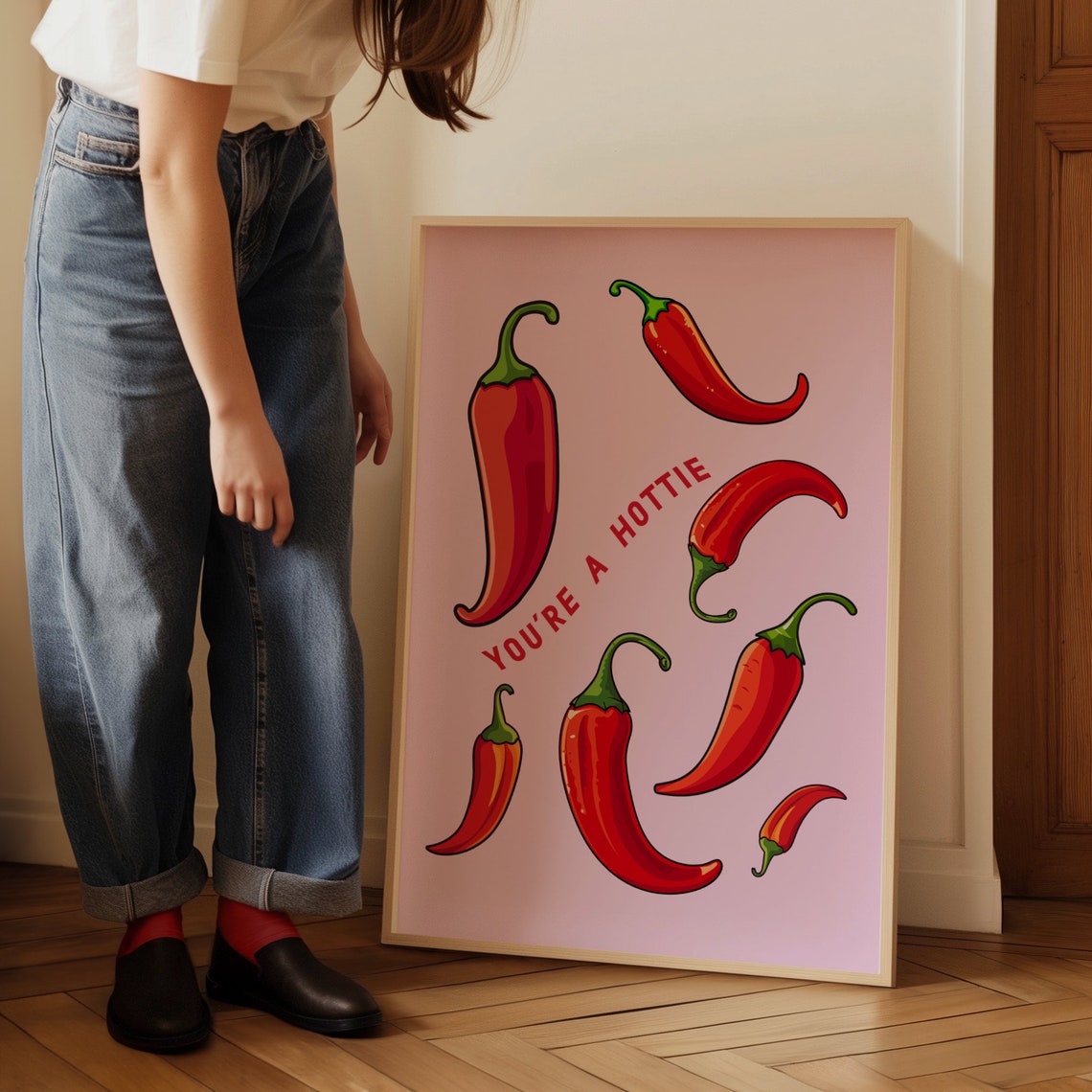 You Are A Hottie Funny Chilli Pepper Pink Kitchen Retro Poster - Image 2