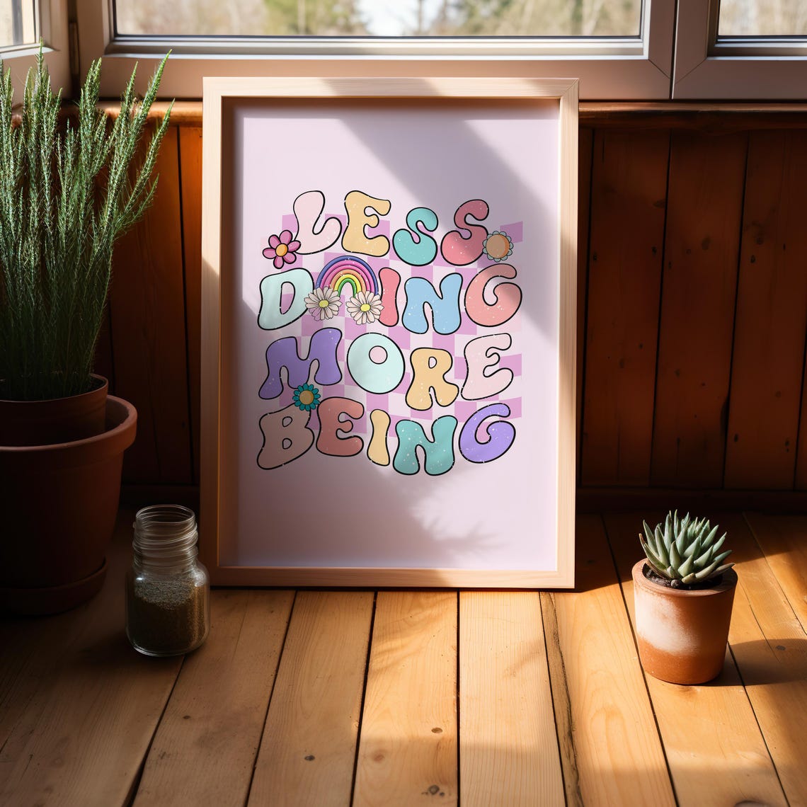 Less Doing More Being Pastel Groovy Mindful Typography Poster - Image 2
