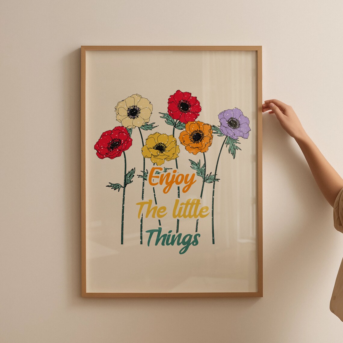 Enjoy The Little Things Poppy Floral Vintage Quote Art Poster
