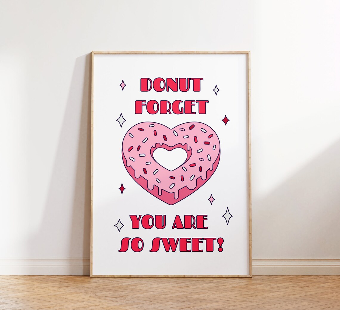 Retro Cute Wall Print Donut Print Retro Poster Print Wall Decor Large Art Art Valentines Day - Image 2
