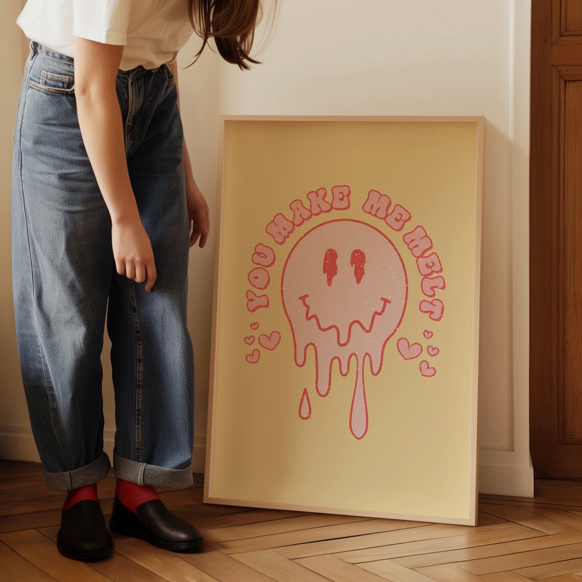 You Make Me Melt Melting Pink Smiley Retro Sweet Quote Poster - Image 4