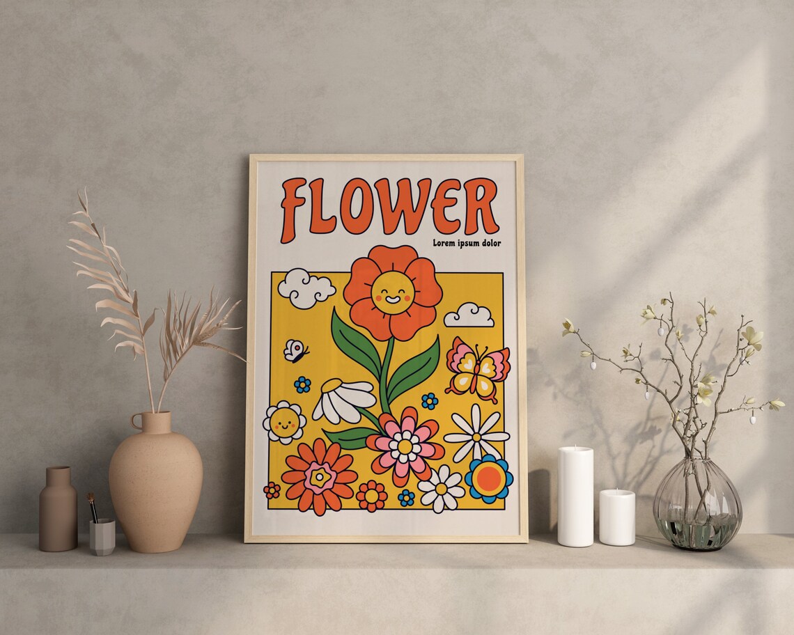 Retro Groovy Flower Print, Hippie Wall Art - Image 2