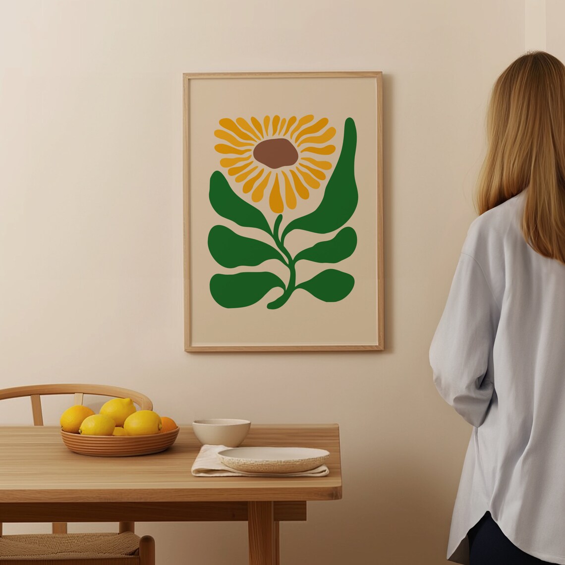 Retro Sunflower Bold Boho Yellow Green Mid Century Floral Poster - Image 4