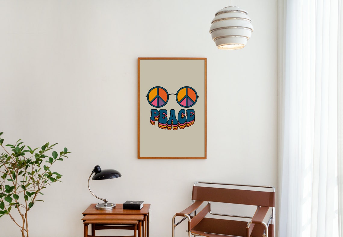 Peace Sunglasses Retro Poster Hippie Peace Sign Glasses Wall Decor - Image 3