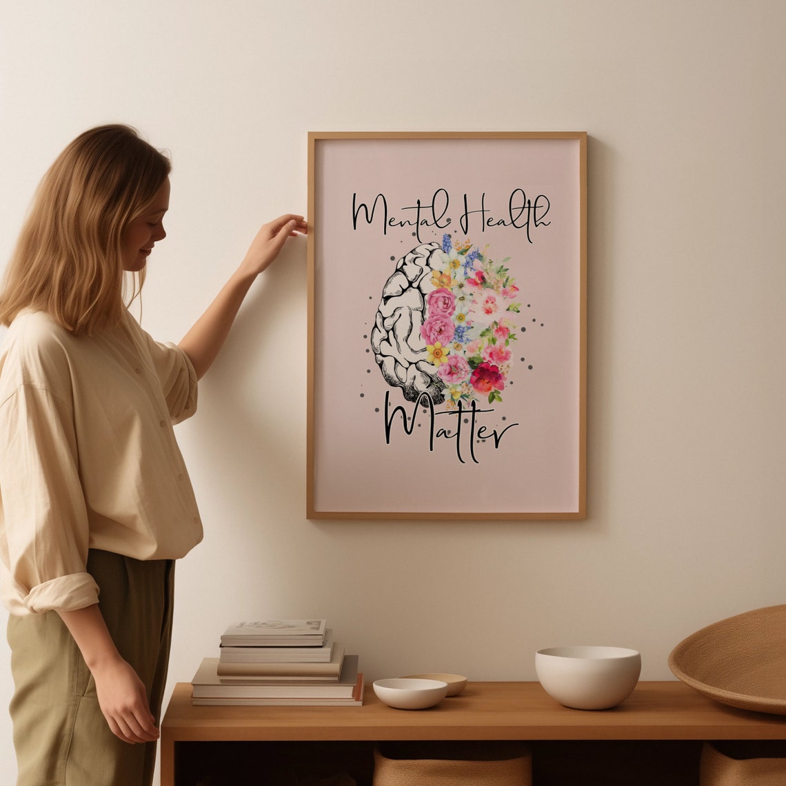 Mental Health Matters Floral Brain Watercolor Therapist Poster - Image 4