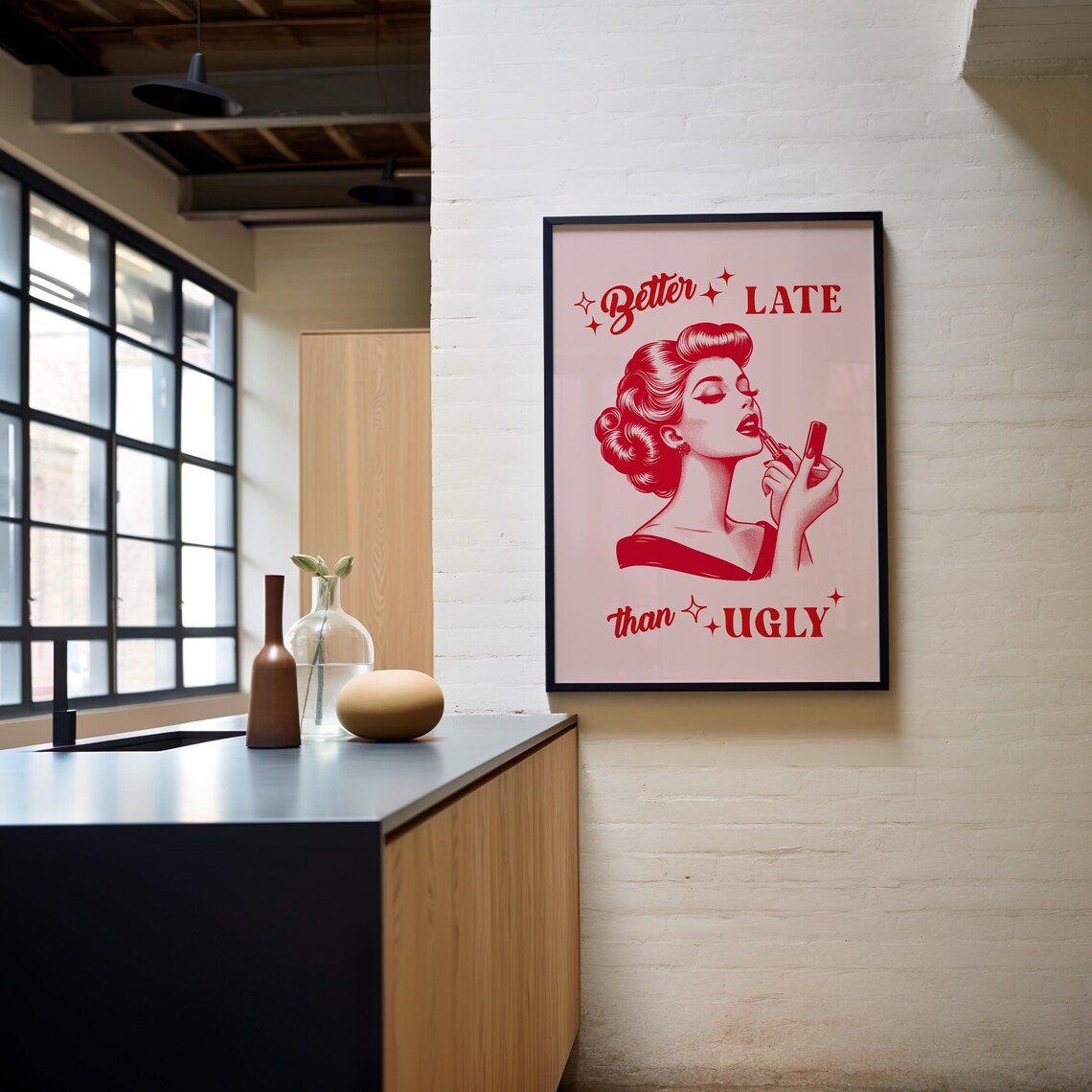 Better Late Than Ugly Retro Poster, Preppy Decor - Image 2