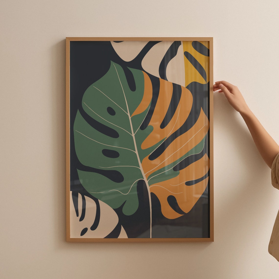 Abstract Monstera Leaf Black Green Tropical Bold Wall Poster