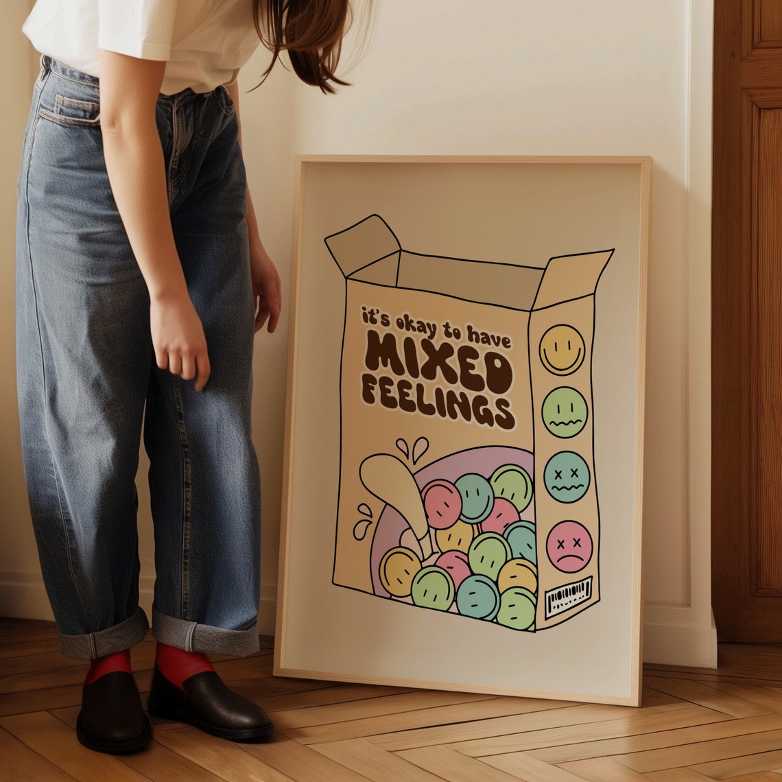 Its Okay To Have Mixed Feelings Cereal Box Retro Quote Poster - Image 4