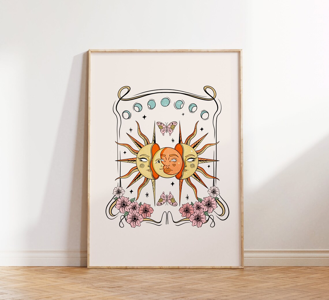 Celestial Sun Moon Retro Groovy Art Print - Image 2