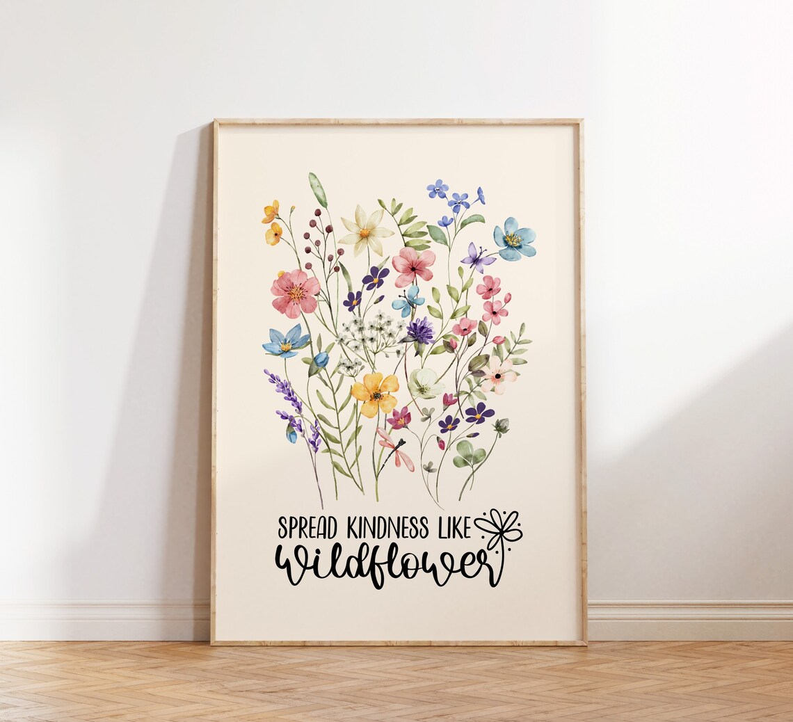 Spread Kindness Like Wildflower Watercolor Bouquet Floral Poster
