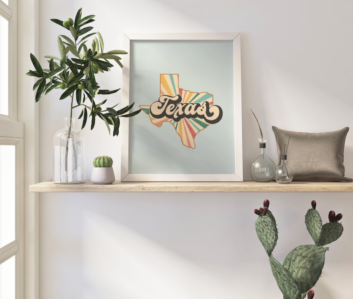 Retro Texas Map Print, Vintage Living Room Decor - Image 2
