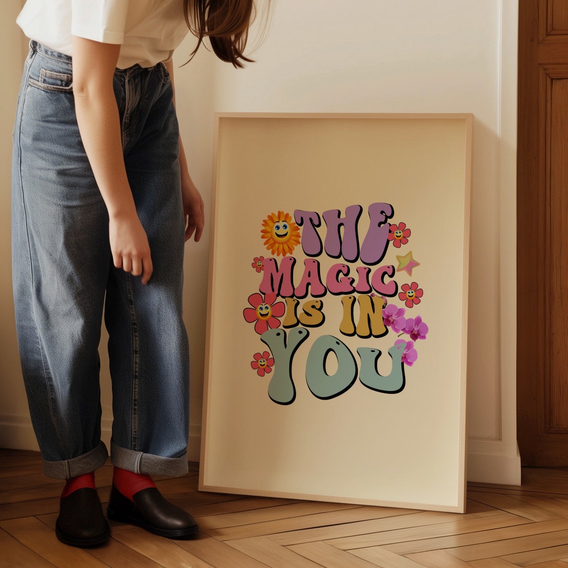 The Magic Is In You Groovy Retro Kids Sun Flower Quote Poster - Image 4
