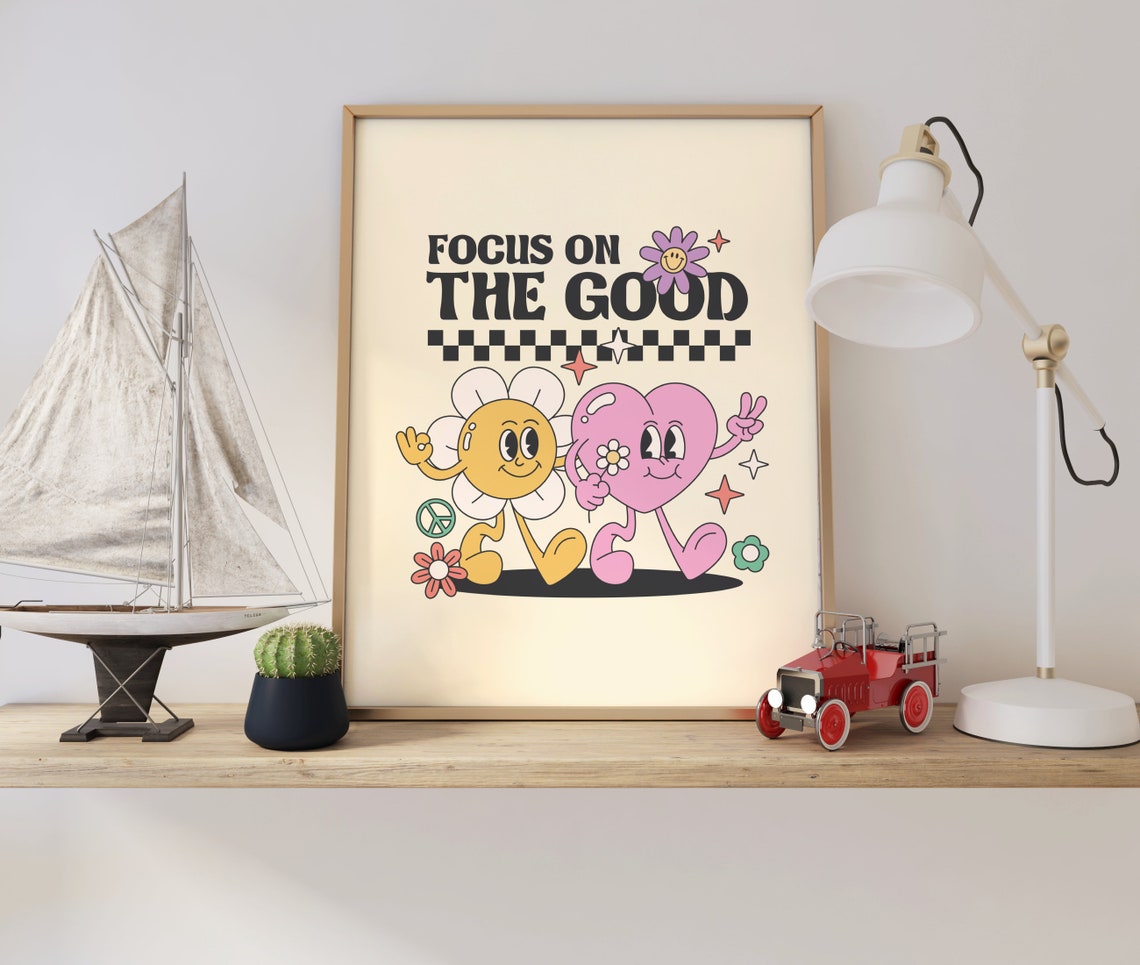 Cute Retro Wall Art Focus On The Good Quote Wall Print Wall Decor Art Retro Poster Housewarming Gift - Image 4