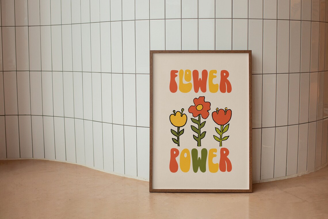 Flower Power Retro 70s Groovy Typography Cute Flower Decor Poster - Image 2