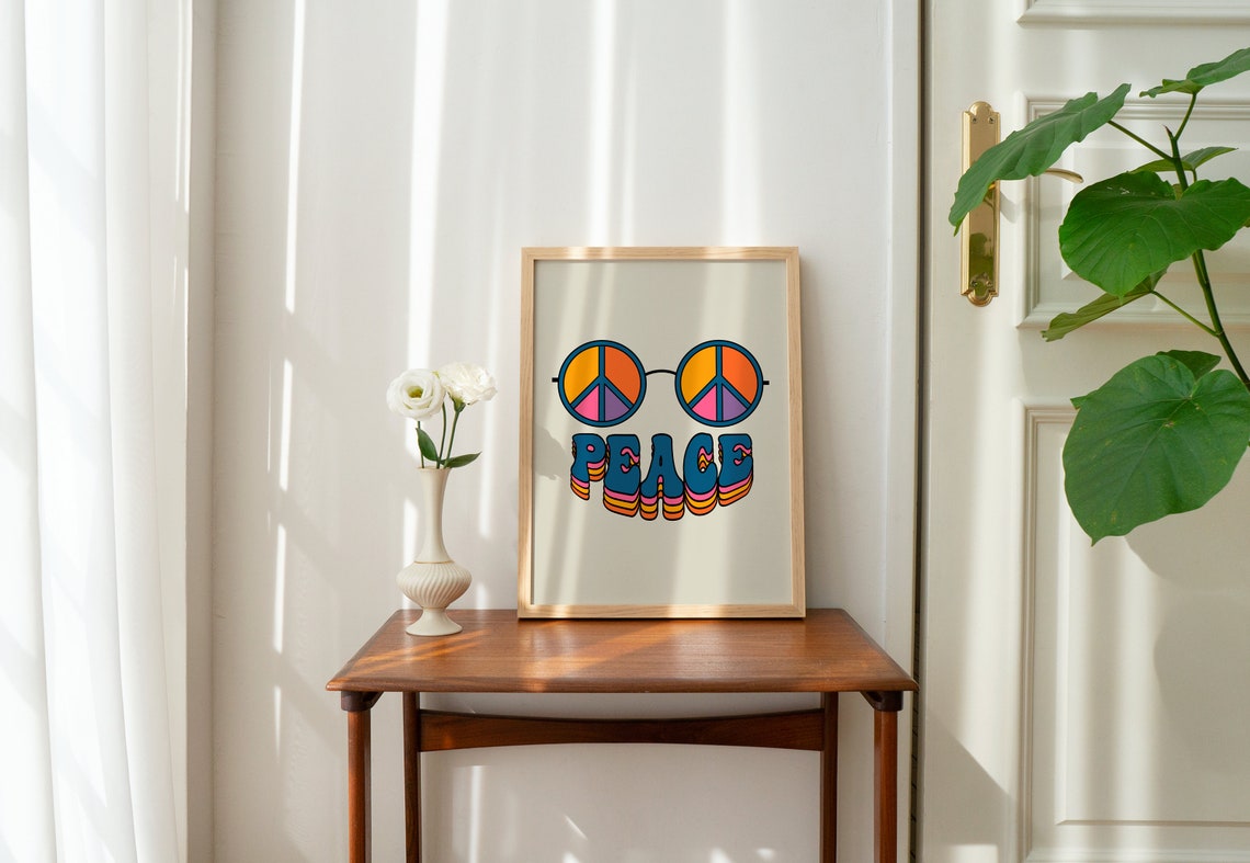 Peace Sunglasses Retro Poster Hippie Peace Sign Glasses Wall Decor - Image 2