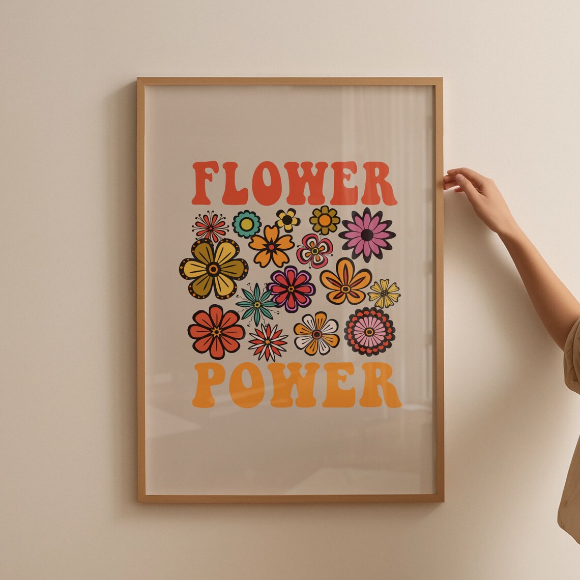 Flower Power Bold Retro Blossom Grid Groovy Hippie Art Poster - Image 4