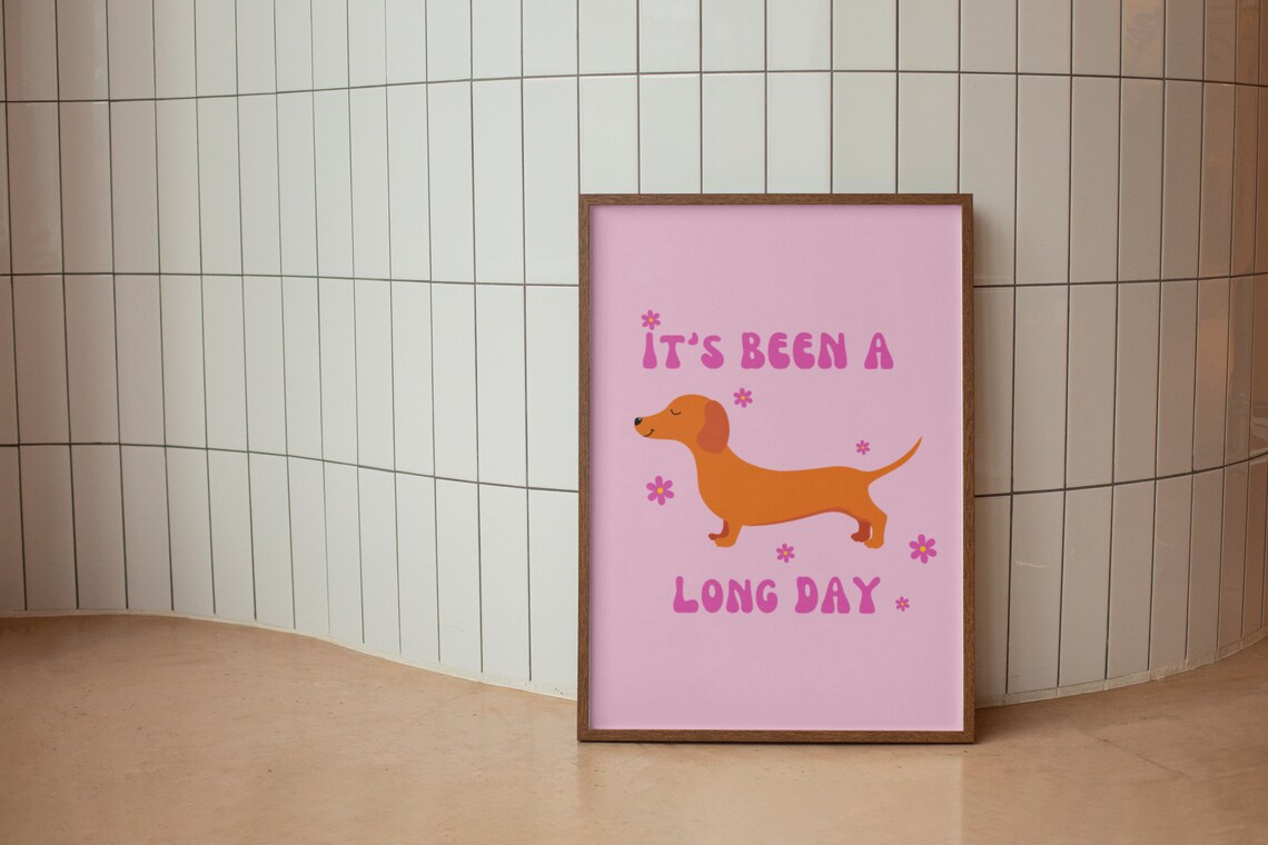 Cute Quote Wall Print Dachshund Poster Retro Wall Art Print Hippie Decor Prints Wall Decor Pink Poster - Image 4