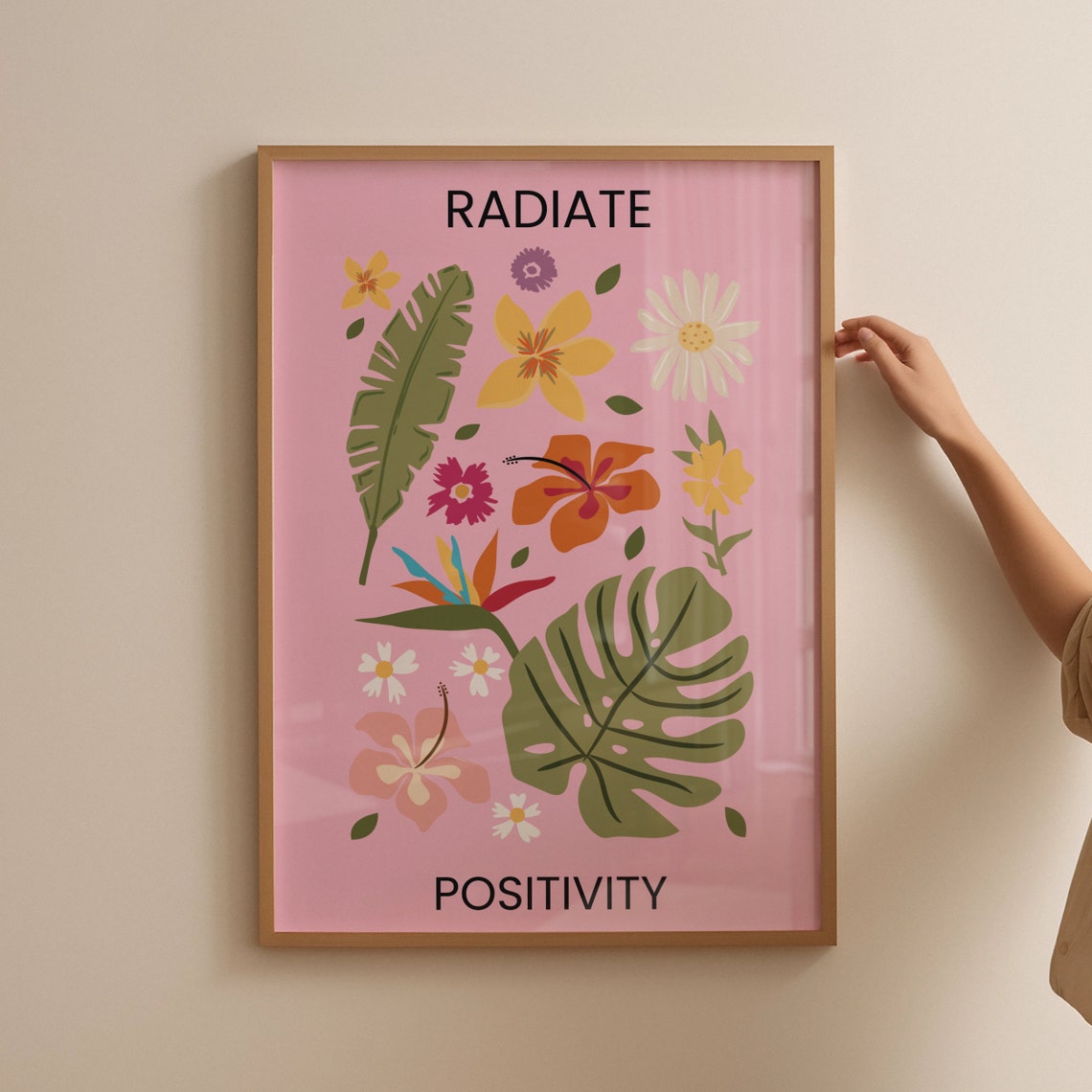 Radiate Positivity Pink Tropical Hibiscus Floral Quote Poster