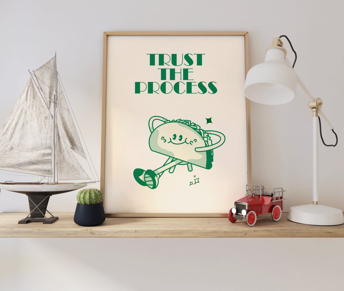 Trust The Process Happy Taco Character Retro Green Quote Poster - Image 2