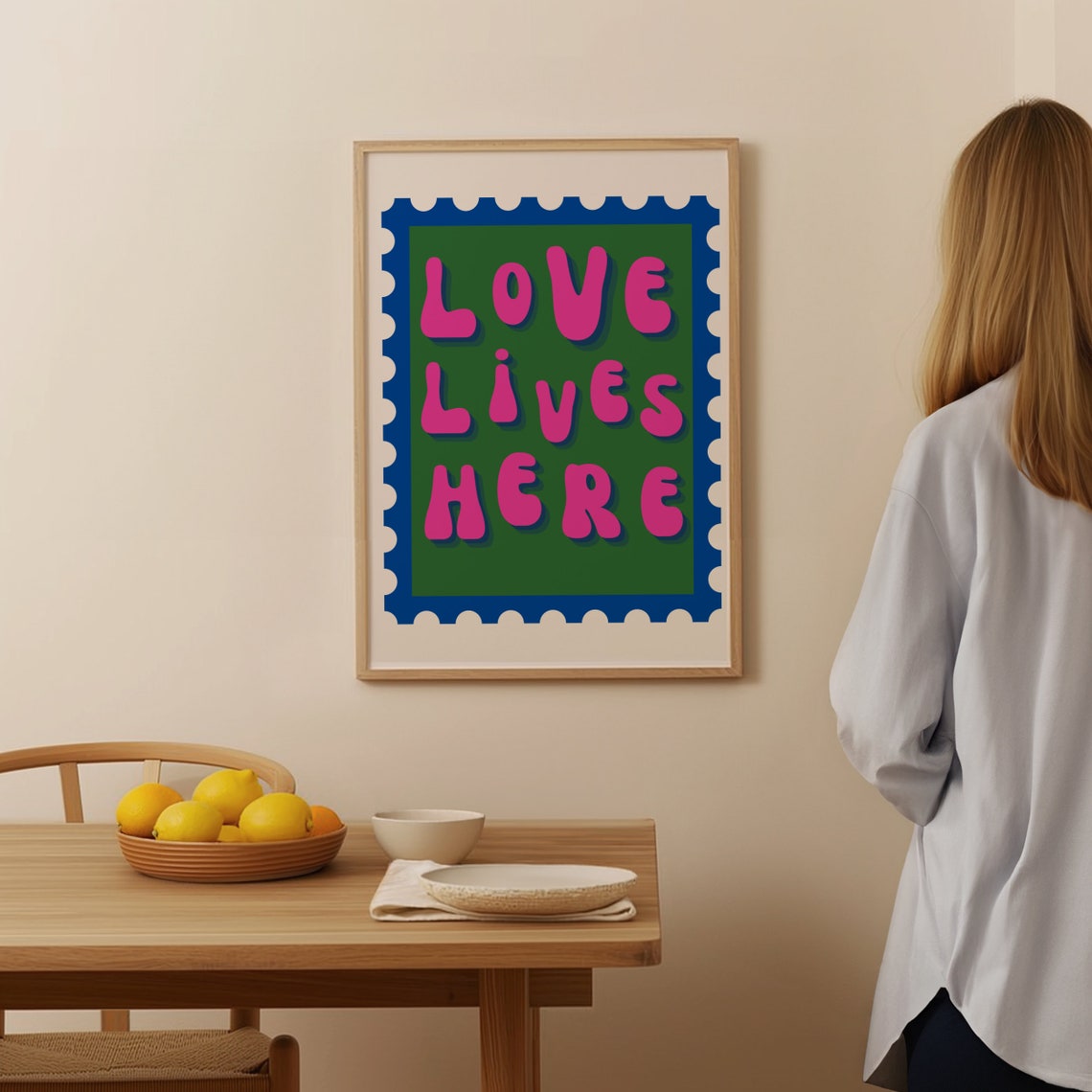 Love Lives Here Pop Art Stamp Typography Bold Pink Green Quote Poster - Image 3